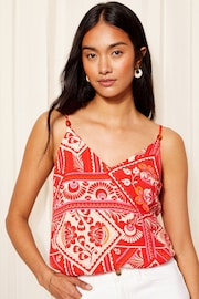 Friends Like These Pink Red Tile Print Strappy Cami Bead Detail Vest Top - Image 2 of 4