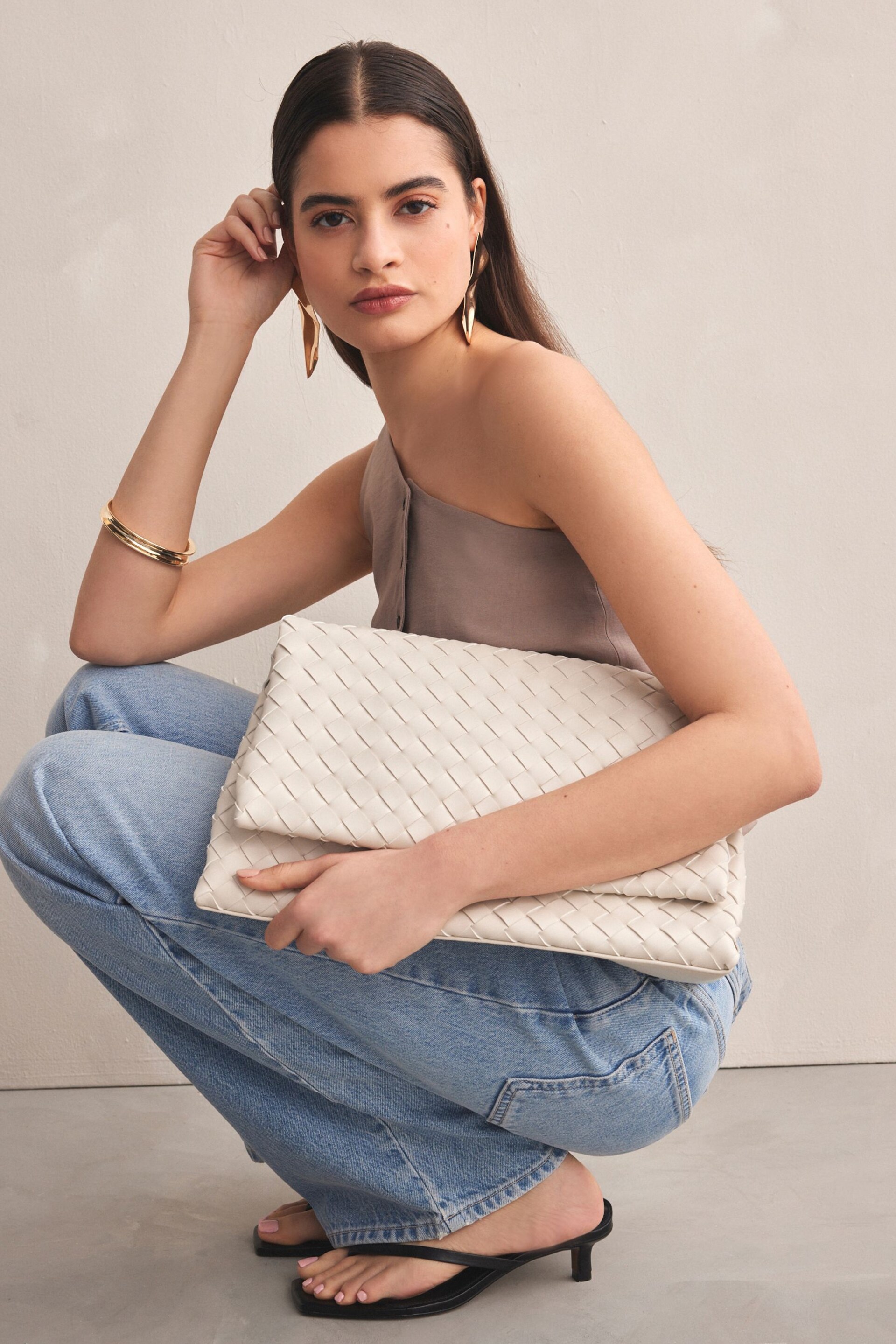 White Weave Clutch Bag - Image 1 of 9