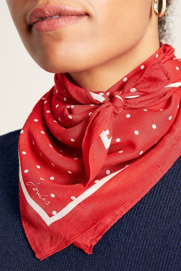 Joules Elsie Red Polka Dot Square Lightweight Neck Scarf