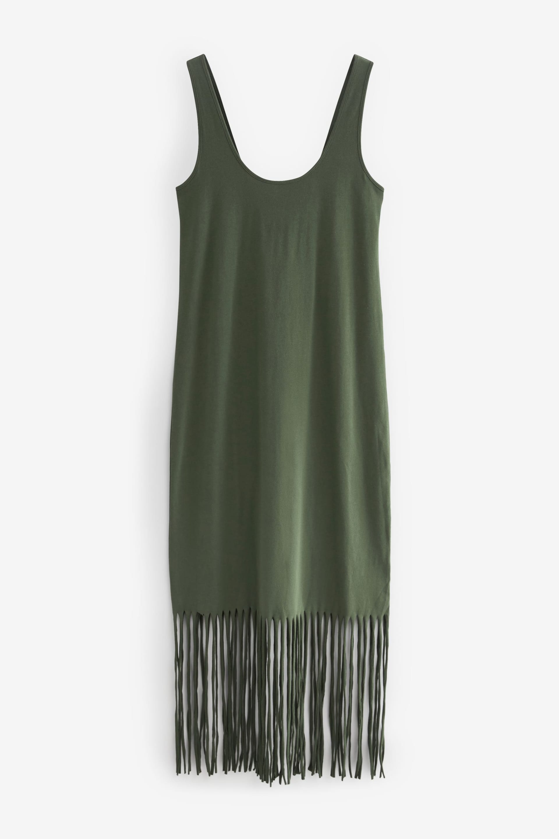 Khaki Green Fringe Summer Midi Dress - Image 5 of 6