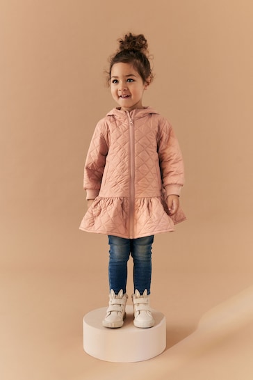 Camel Brown Shower Resistant Skirted Quilted Coat (3mths-7yrs)