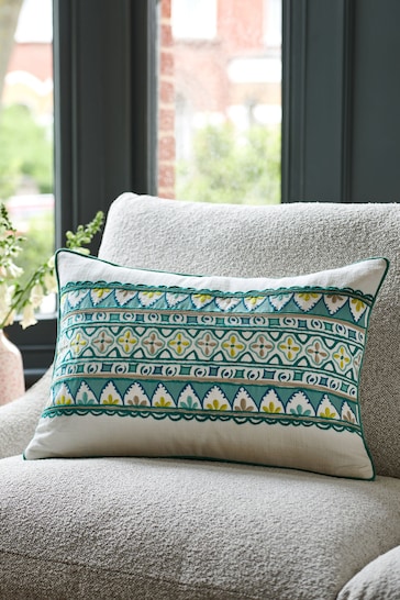 Nina Campbell Teal Blue Obi Embroidered Cushion