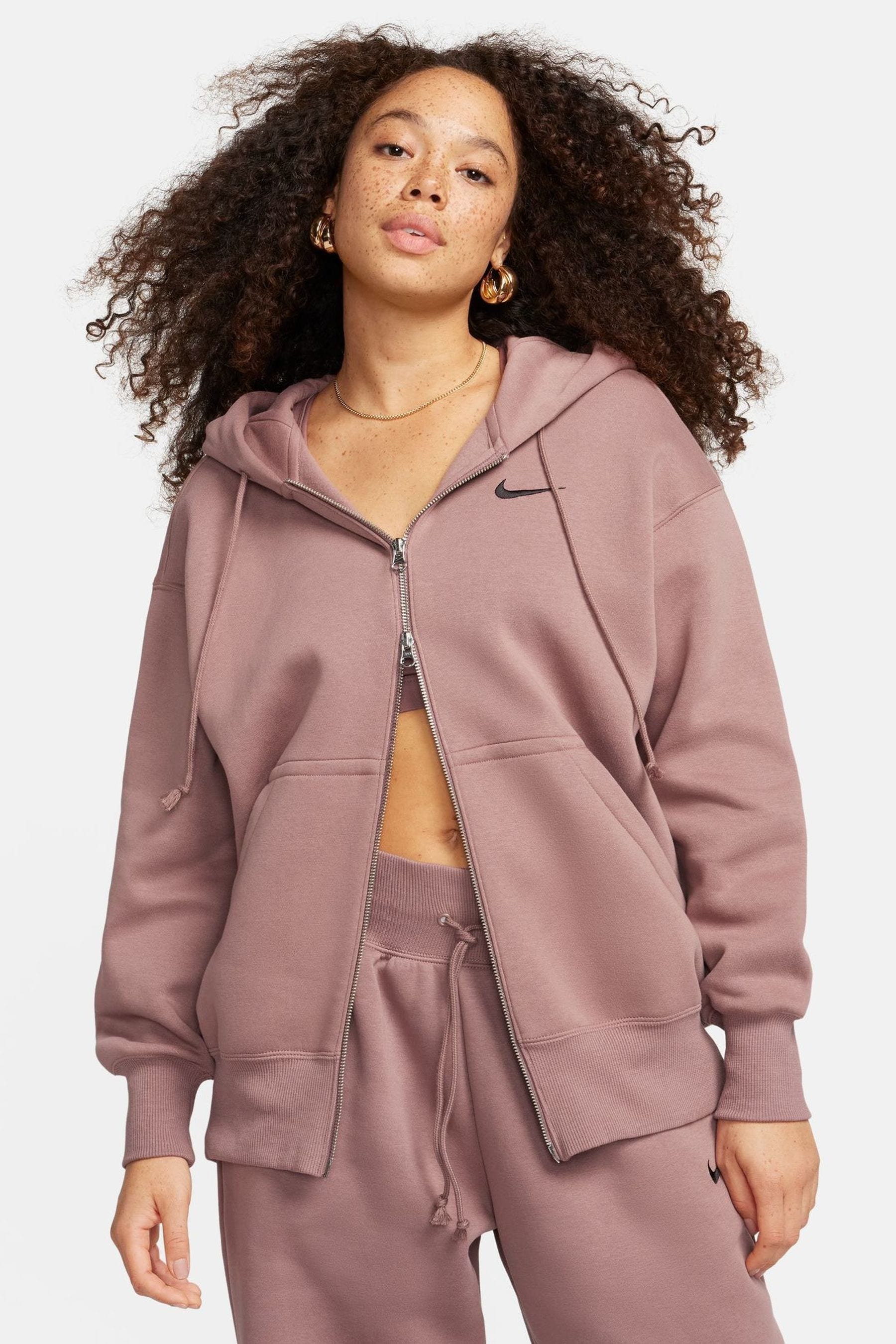 Buy Nike Brown Oversized Phoenix Fleece Mini Swoosh Full Zip Hoodie from the Next UK online shop