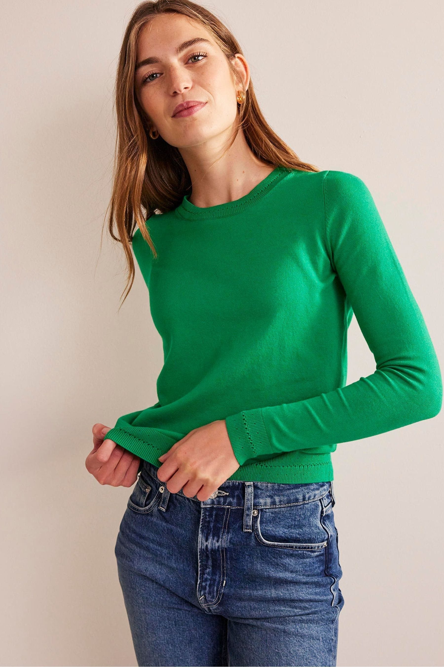 Buy Boden Green Crew Neck Catriona Cotton V Neck Jumper from Next Luxembourg
