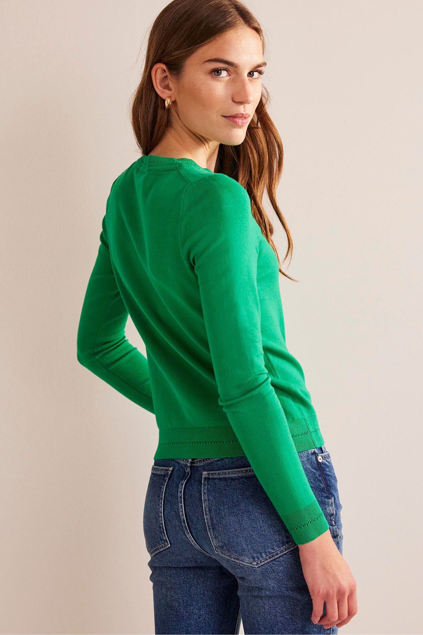 Boden Green Crew Neck Catriona Cotton Jumper