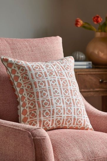 Nina Campbell Coral Pink Batik Check Cushion