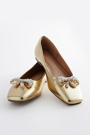 Gold Forever Comfort® Square Toe Bow Trim Ballerinas - Image 6 of 8