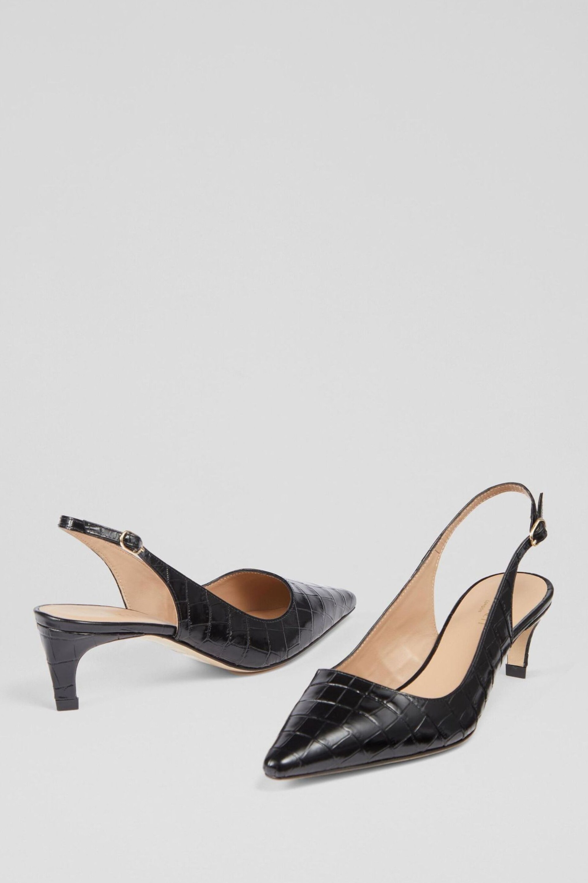 LK Bennett Croc-Effect Leather Kitten Heels - Image 4 of 4