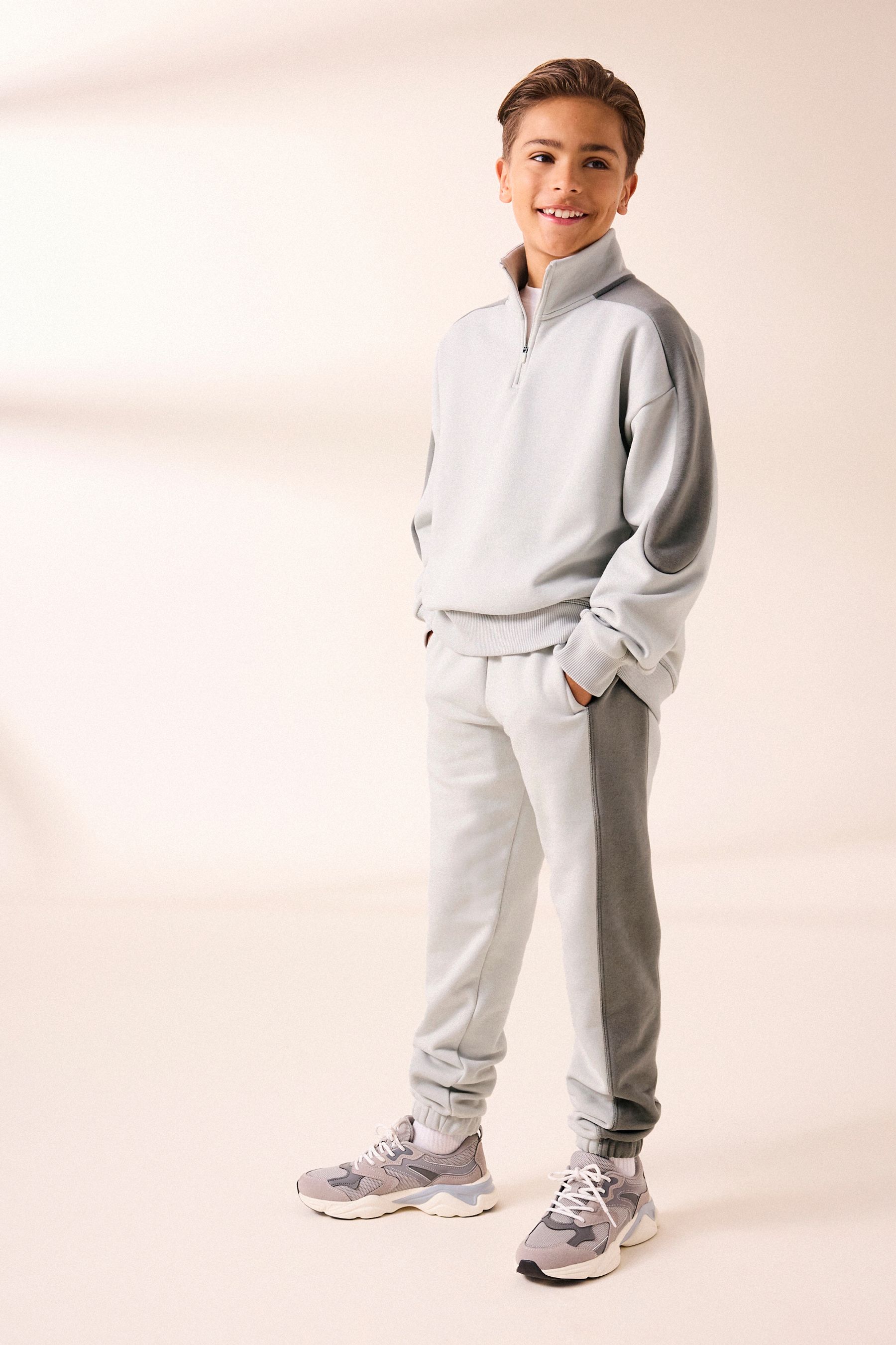 Grey Zip Neck Sweat Top and Jogger Set 3 16yrs