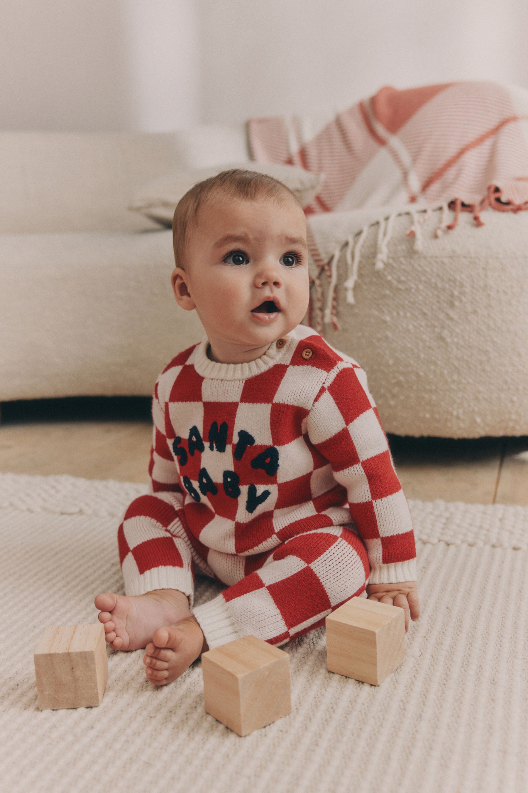 Buy Red Checkerboard Christmas Baby Knitted Top and Leggings Set 0mths 2yrs from Next Luxembourg