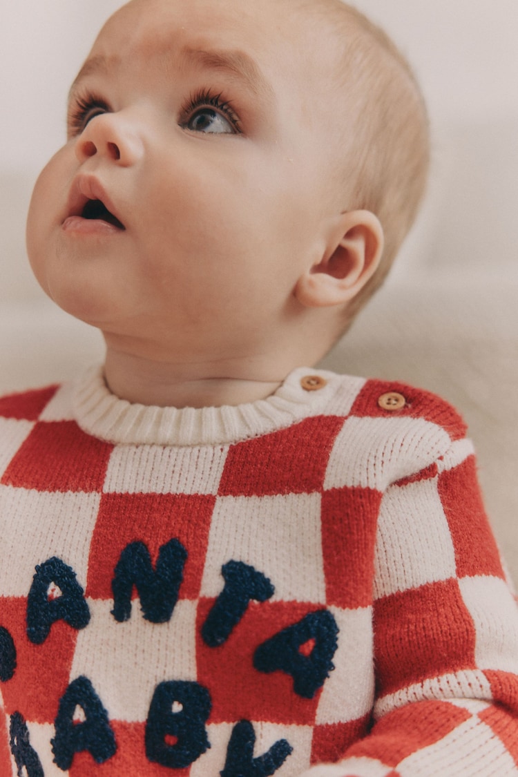 Red Checkerboard Christmas Baby Knitted 100% Cotton Top and Leggings Set (0mths-2yrs) - Image 6 of 6