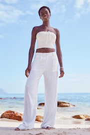 White Linen Blend Wide Leg Trousers - Image 1 of 6