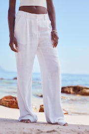 White Linen Blend Wide Leg Trousers - Image 2 of 6