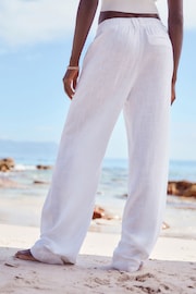 White Linen Blend Wide Leg Trousers - Image 3 of 6