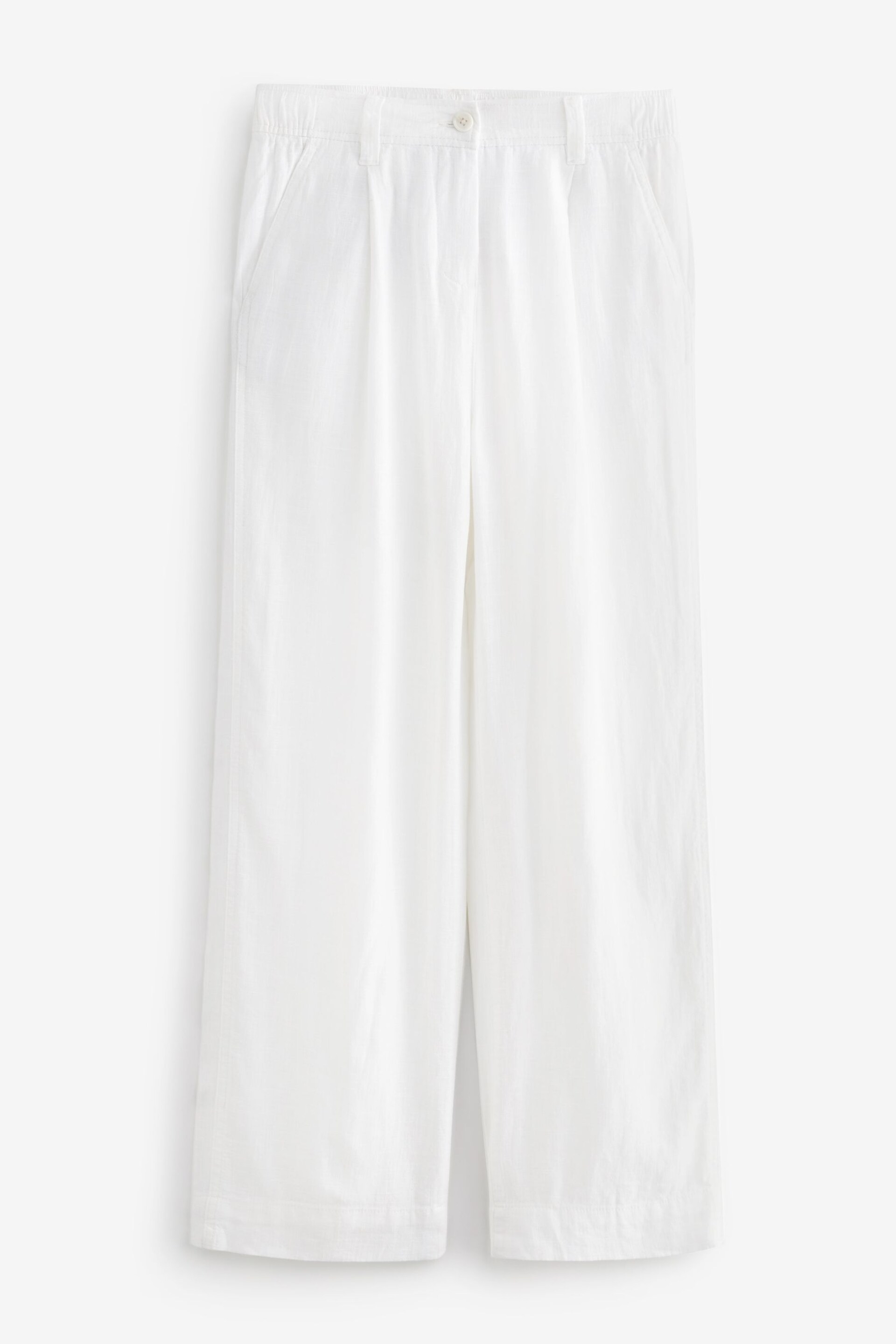 White Linen Blend Wide Leg Trousers - Image 5 of 6