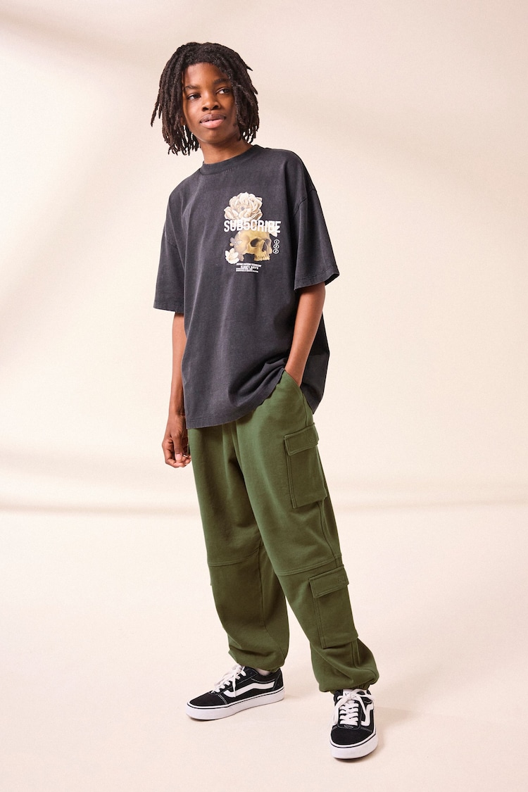 Khaki Green 100% Cotton Parachute Style Jersey Joggers (3-16yrs) - Image 2 of 7