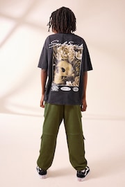 Khaki Green 100% Cotton Parachute Style Jersey Joggers (3-16yrs) - Image 3 of 7