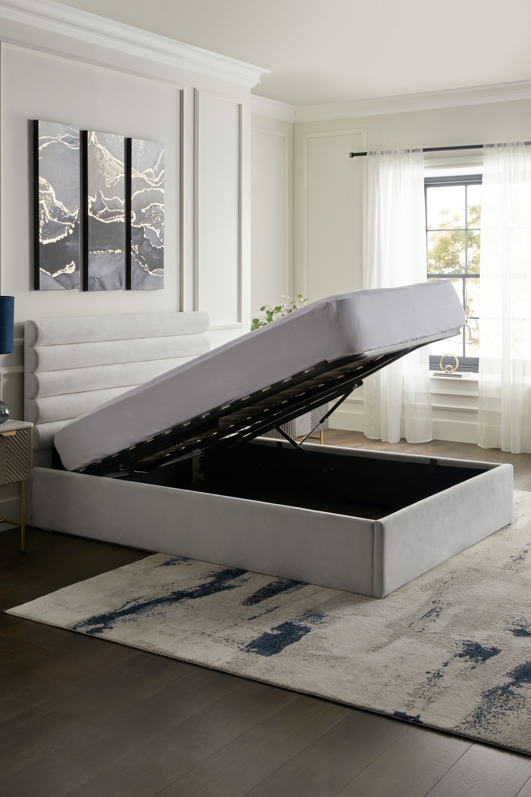 Buy Soft Velvet Light Grey Kendall Upholstered Ottoman Storage Bed