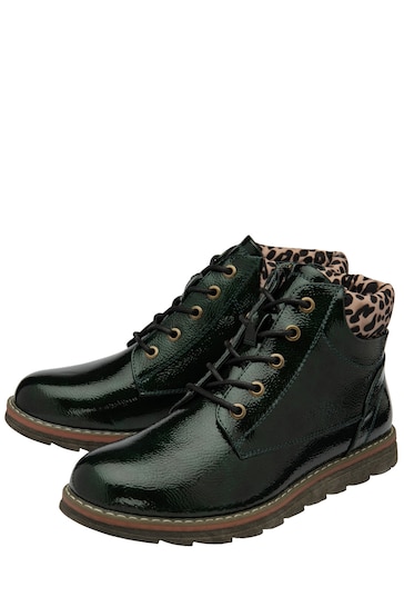 Lotus Green Patent Lace-Up Ankle Boots