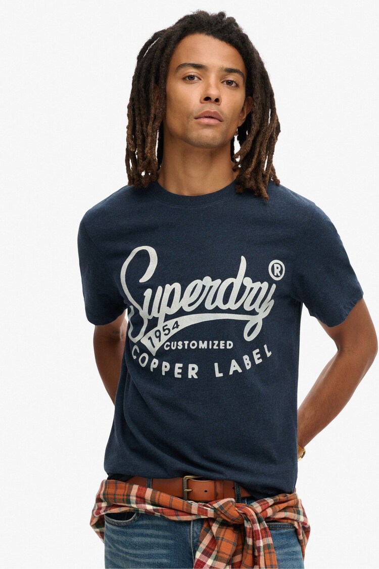 Superdry Black Blue Grit 100% Cotton Copper Label Workwear T-Shirt - Image 1 of 5