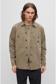 BOSS Khaki Green Garment Dyed Twill Overshirt - Image 1 of 6