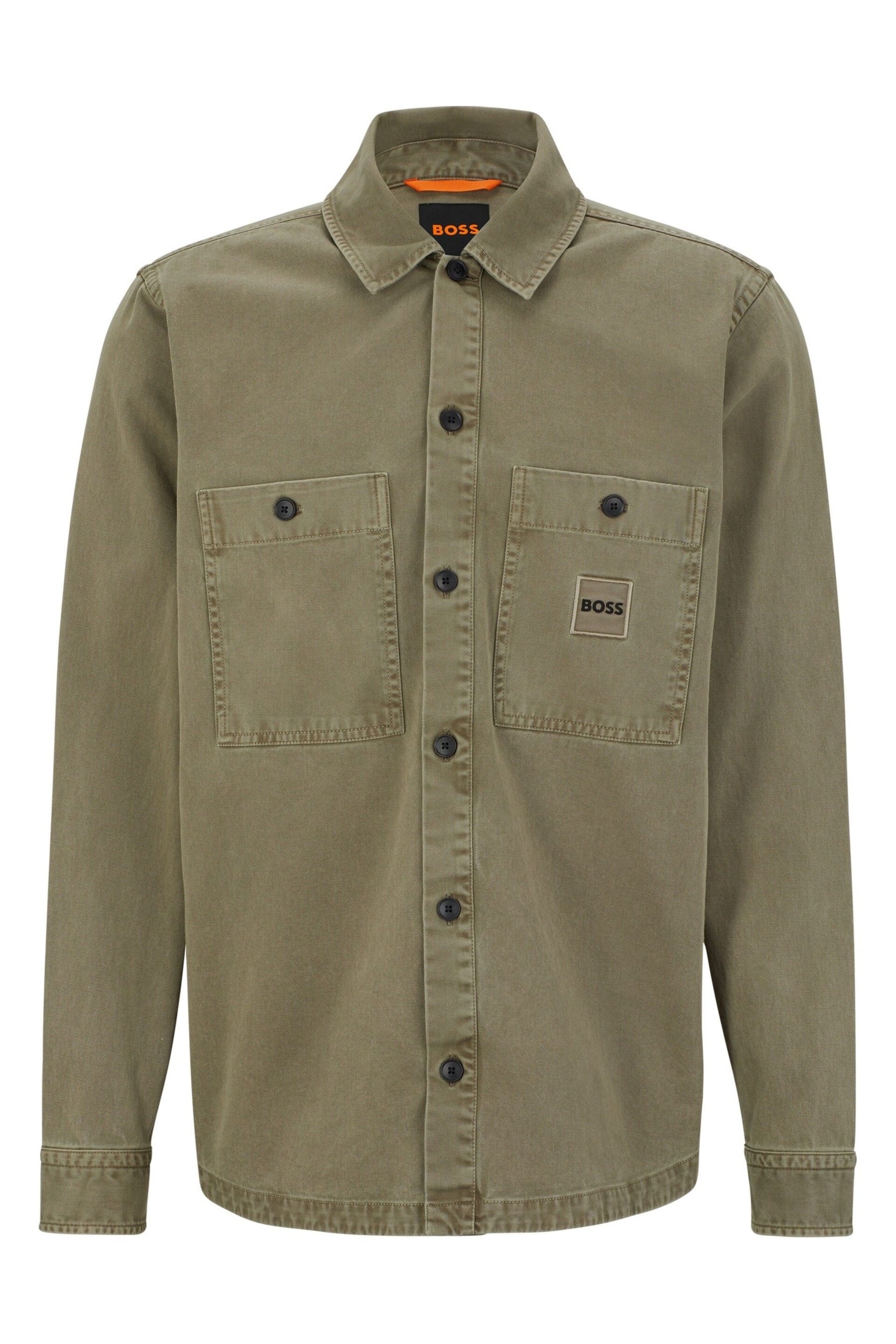 BOSS Khaki Green Garment Dyed Twill Overshirt - Image 6 of 6