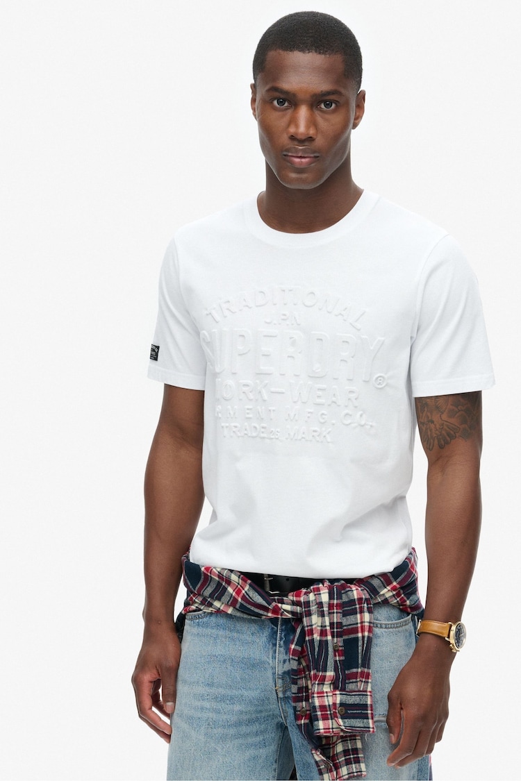 Superdry Winter White 100% Cotton Embossed Logo Graphic T-Shirt - Image 1 of 6