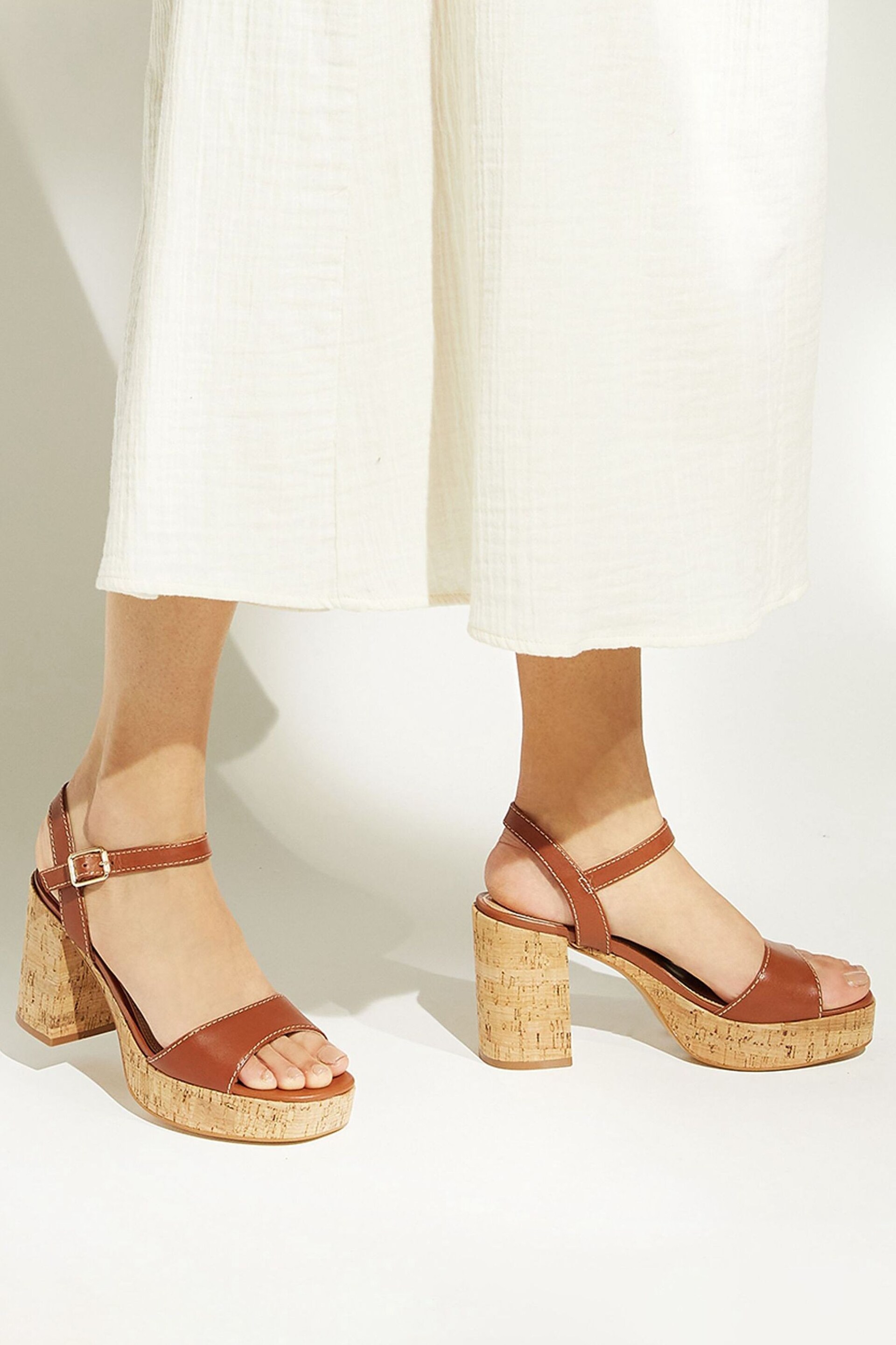 Dune London Brown Platform Block Heel Jodi Sandals - Image 1 of 7