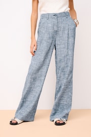 Blue Linen Blend Wide Leg Trousers - Image 1 of 7