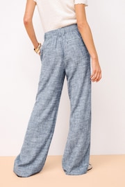 Blue Linen Blend Wide Leg Trousers - Image 4 of 7