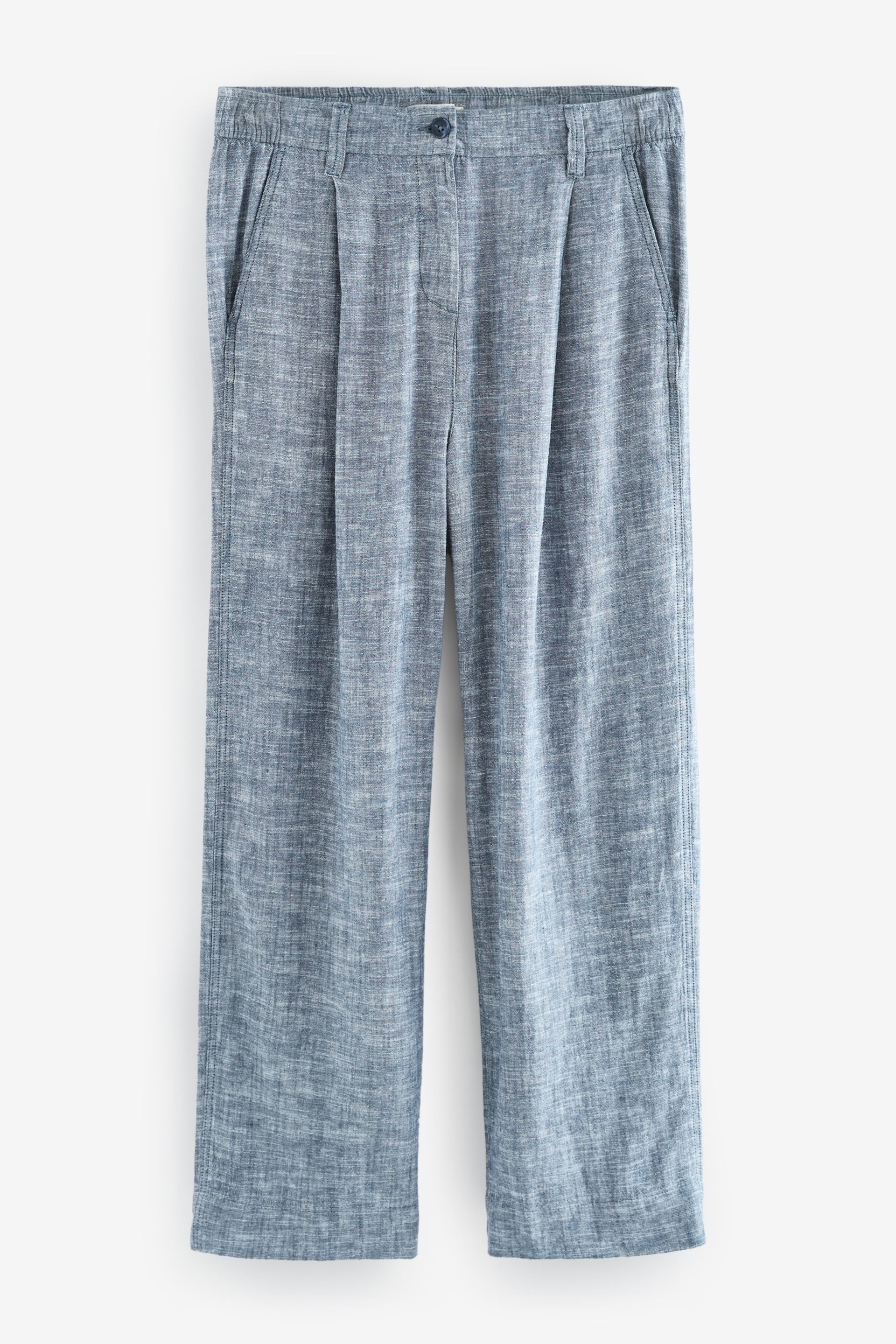 Blue Linen Blend Wide Leg Trousers - Image 6 of 7