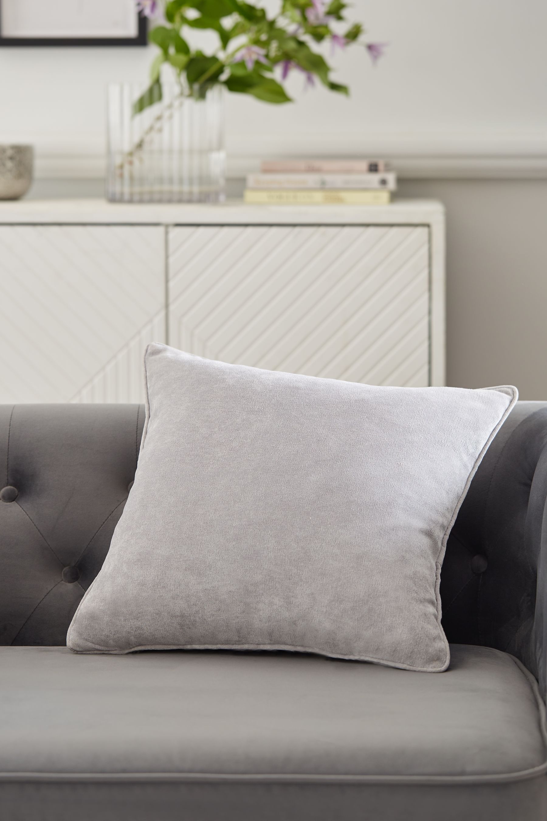Buy Silver Grey 45 x 45cm Soft Velour Cushion from Next Ireland