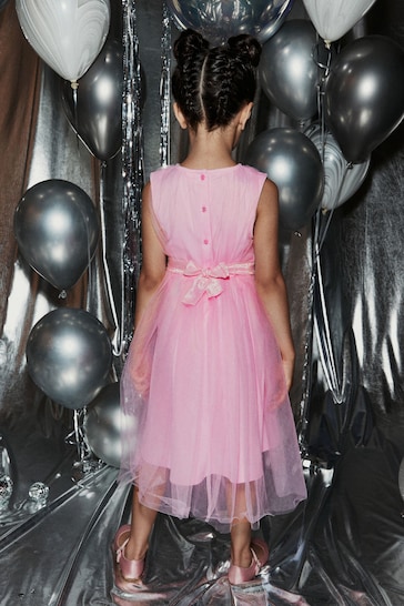 Pale Pink Mesh Tie Back Party Dress (3-16yrs)