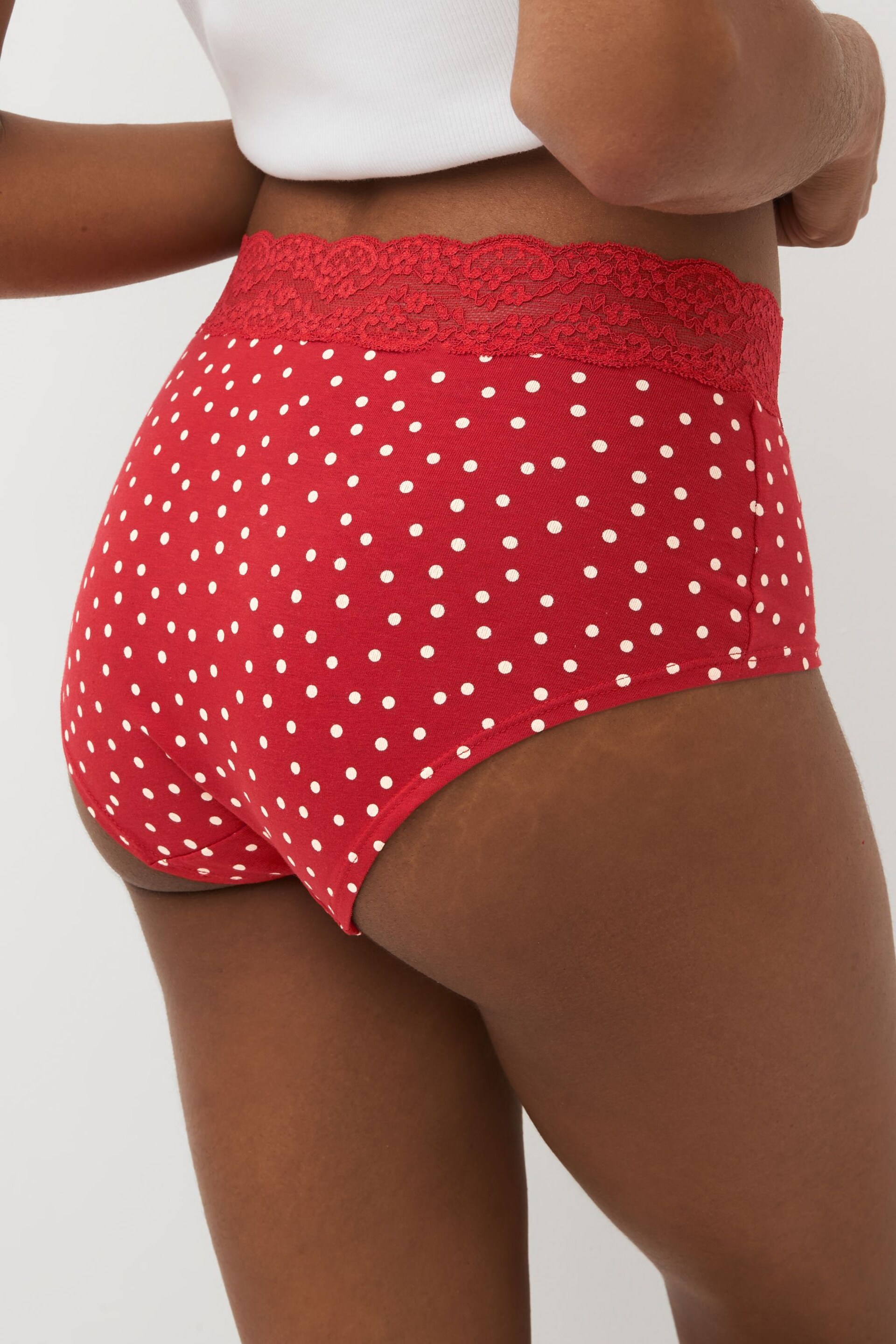 Cream/Grey/Red Midi Cotton and Lace Knickers 4 Pack - Image 3 of 9