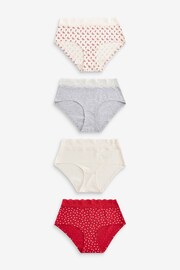 Cream/Grey/Red Midi Cotton and Lace Knickers 4 Pack - Image 5 of 9