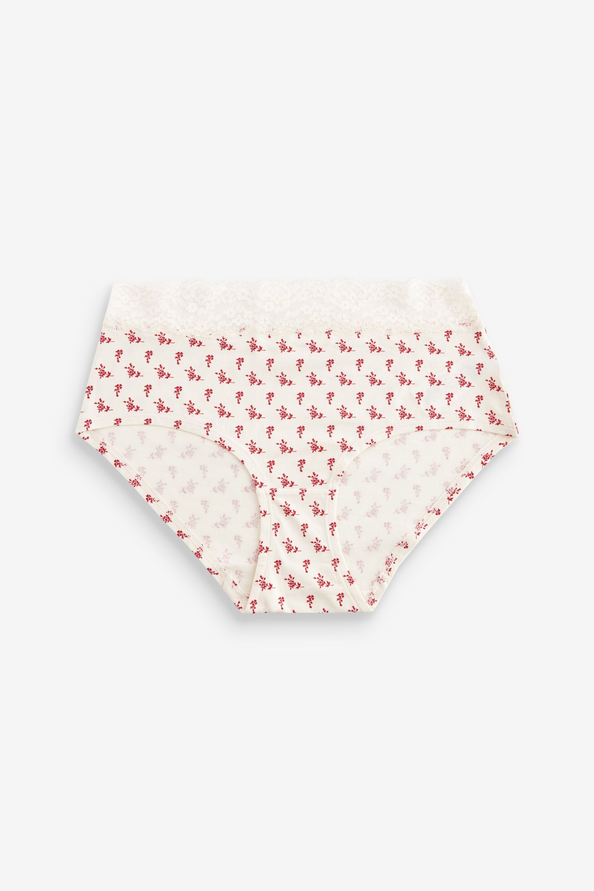 Cream/Grey/Red Midi Cotton and Lace Knickers 4 Pack - Image 7 of 9