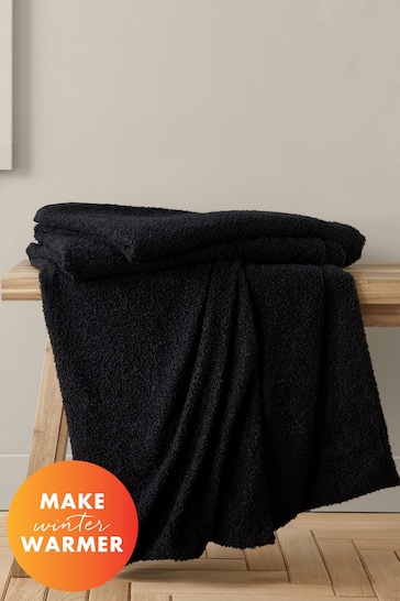 Catherine Lansfield Black Cosy Boucle Soft and Warm Throw