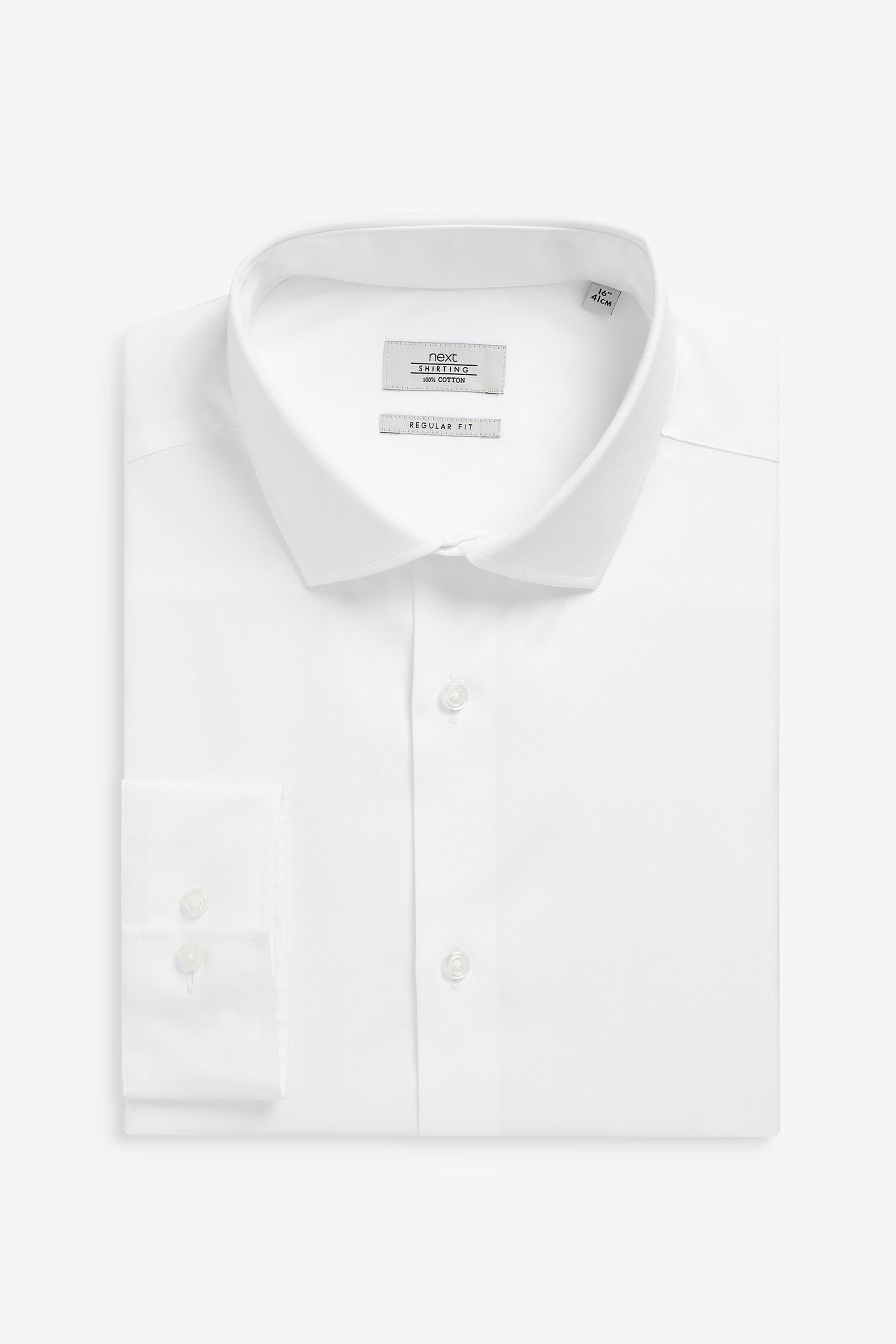 White Regular Fit Cotton Single Cuff Shirt - Image 3 of 4