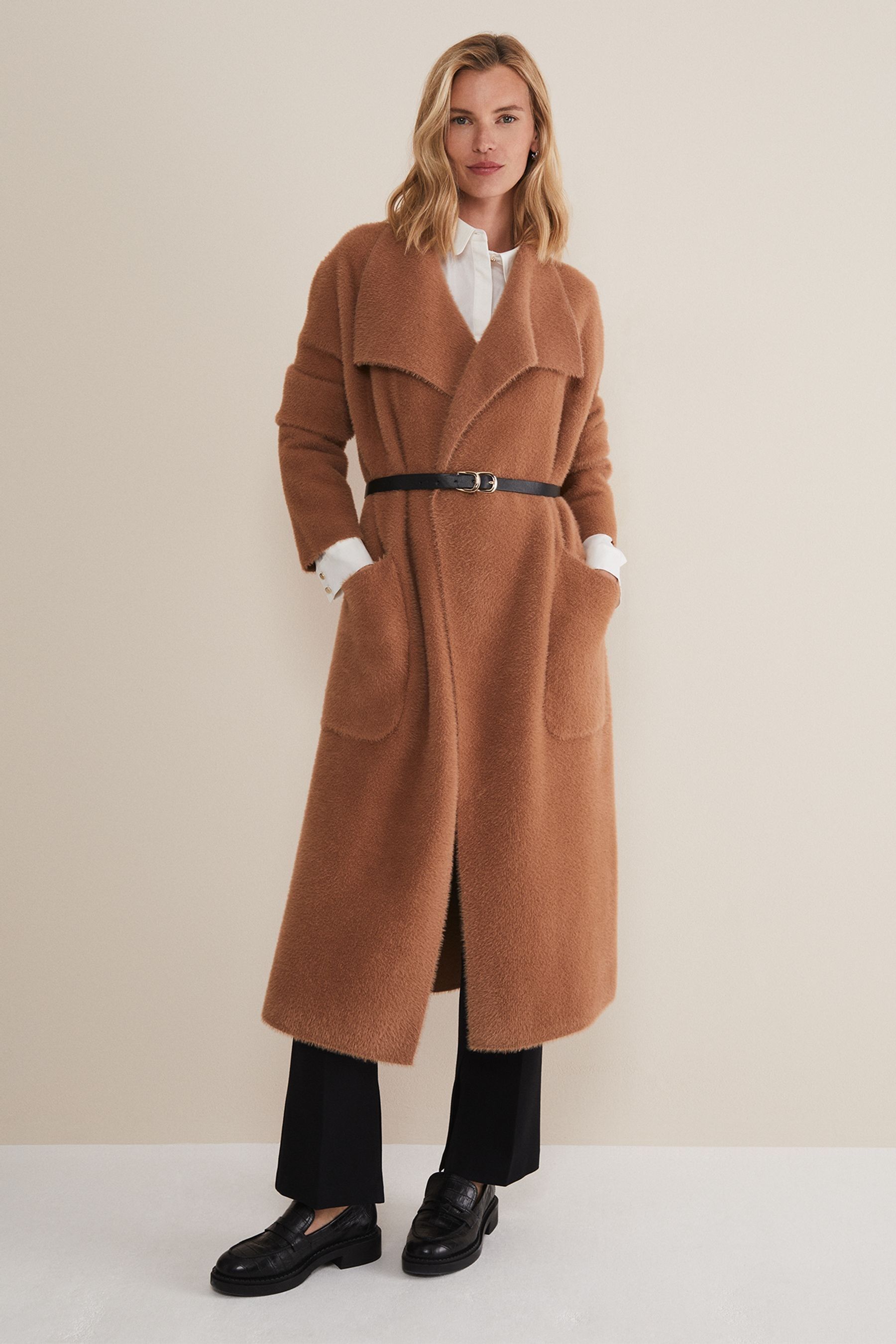 Buy Phase Eight Natural Natasha Waterfall Fluffy Belted Coat from Next Germany