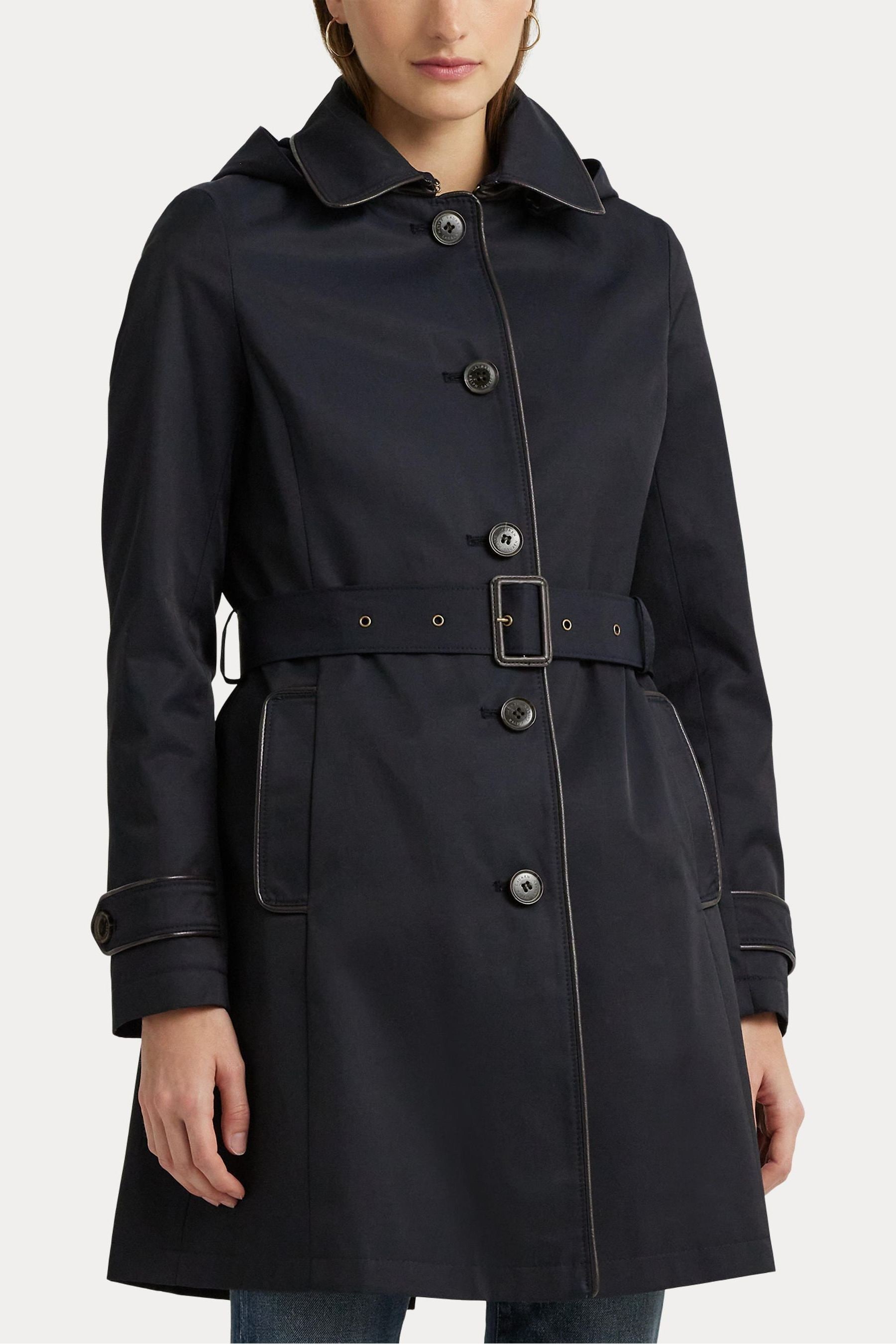 Buy Lauren Ralph Lauren Navy Blue Faux Leather Trim Trench Coat from Next Lithuania