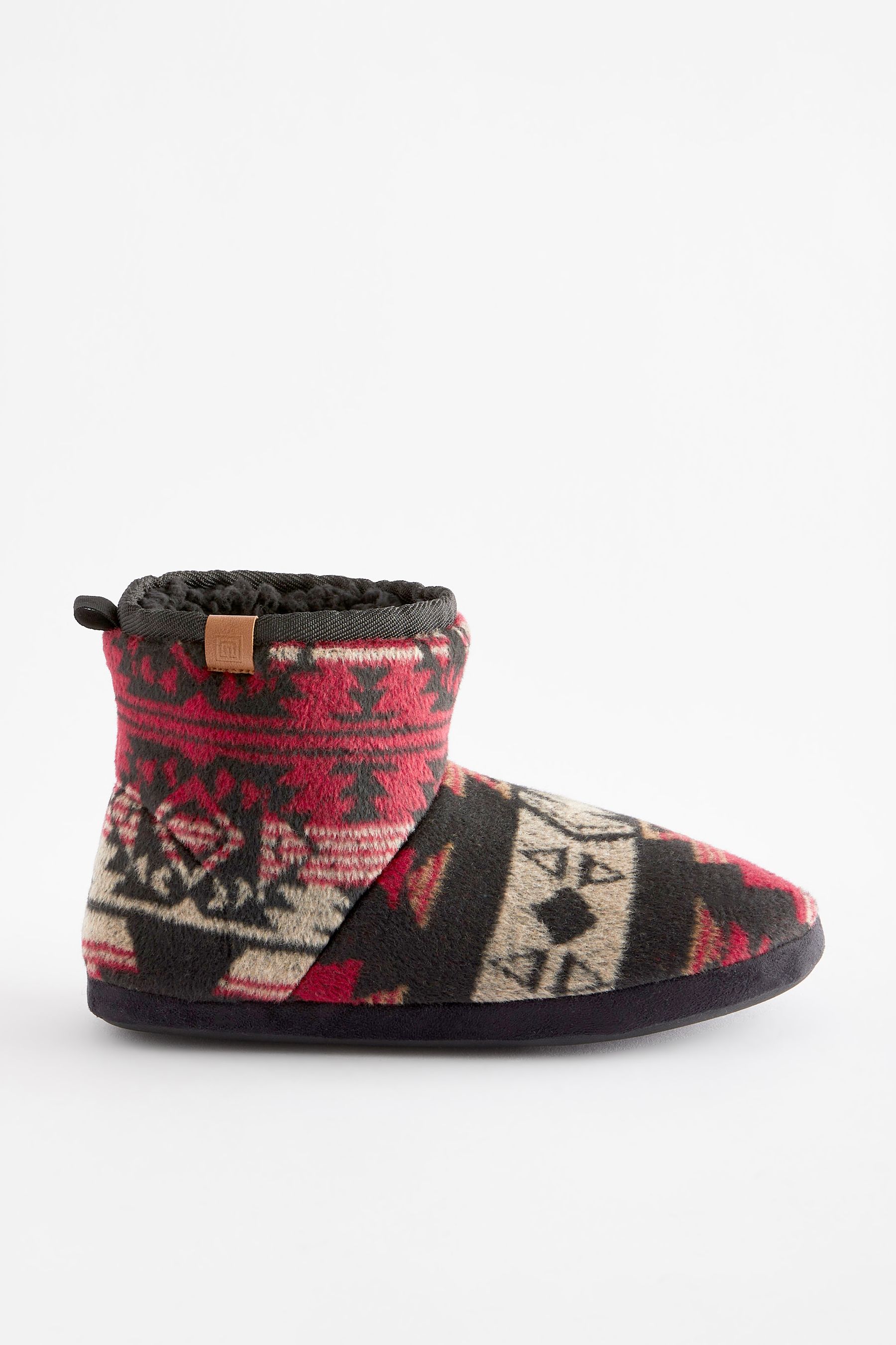 Buy Black Red Print Borg Lined Boot Slippers from Next Luxembourg
