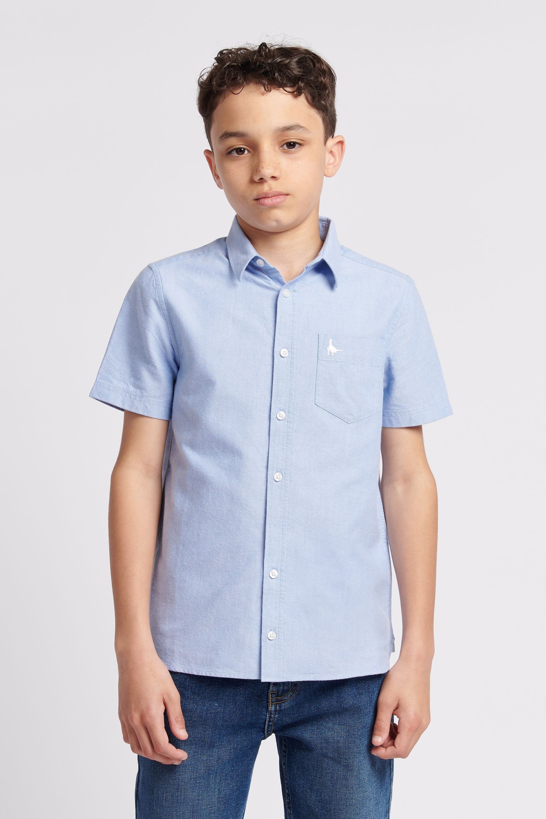 Jack Wills Boys Short Sleeve Oxford Shirt 7 8 Yrs BLUE