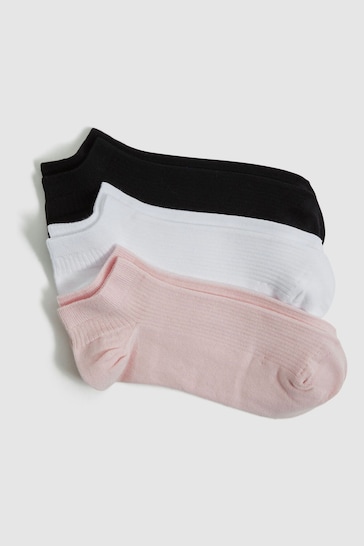 Reiss Black/Blush Callie 3 Pack of Trainer Socks