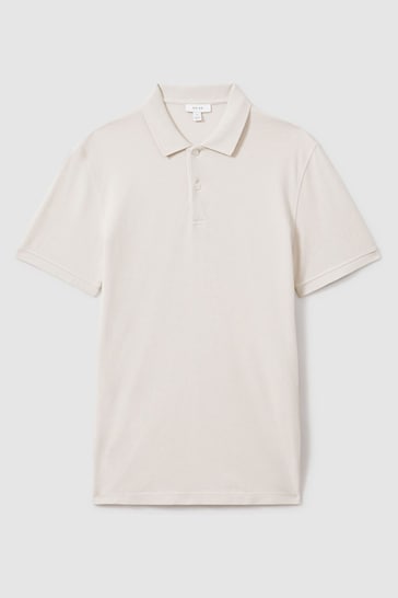 Reiss Ice Grey Puro Garment Dyed Cotton Polo Shirt