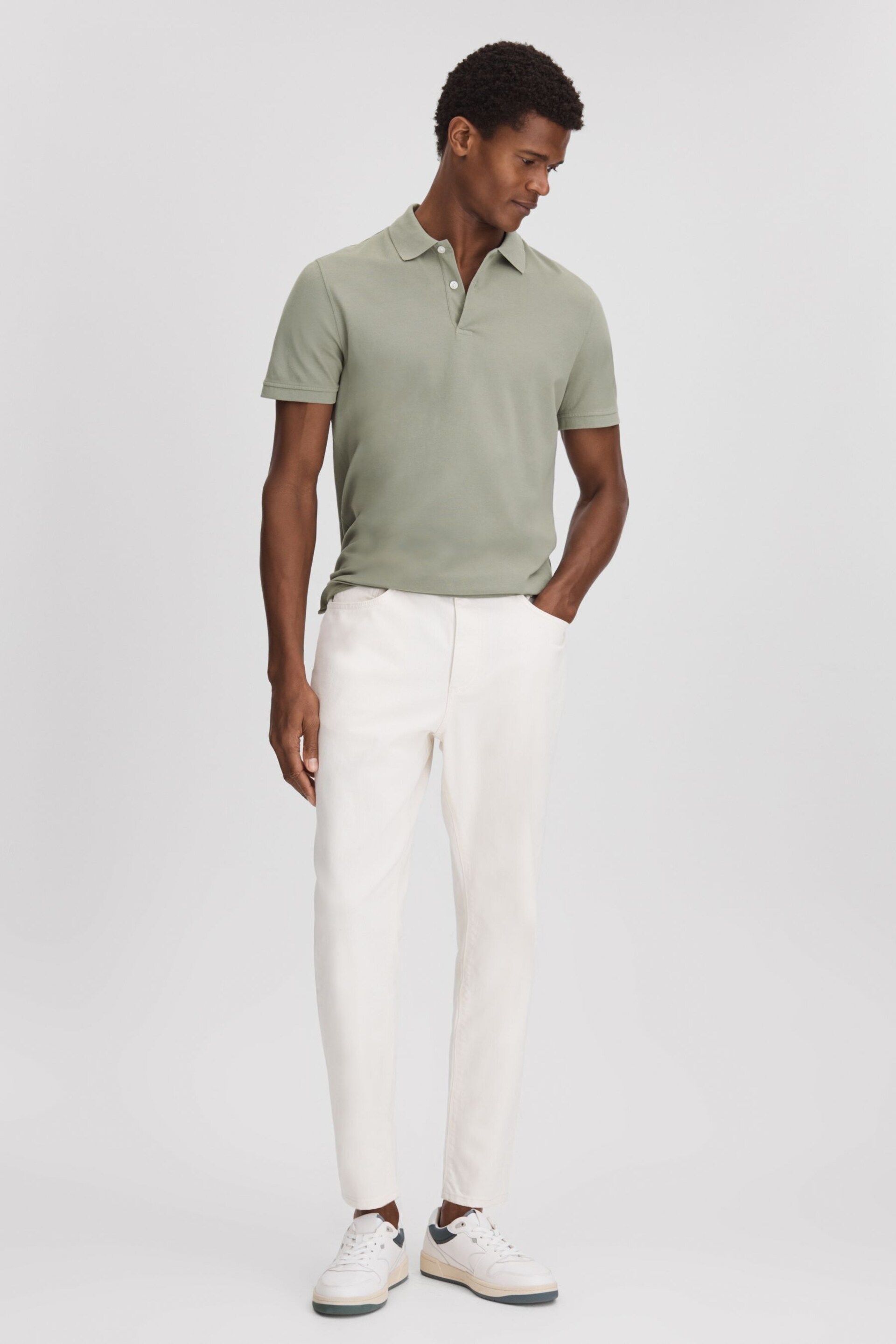 Reiss Dark Sage Puro Garment Dyed Cotton Polo Shirt - Image 3 of 6