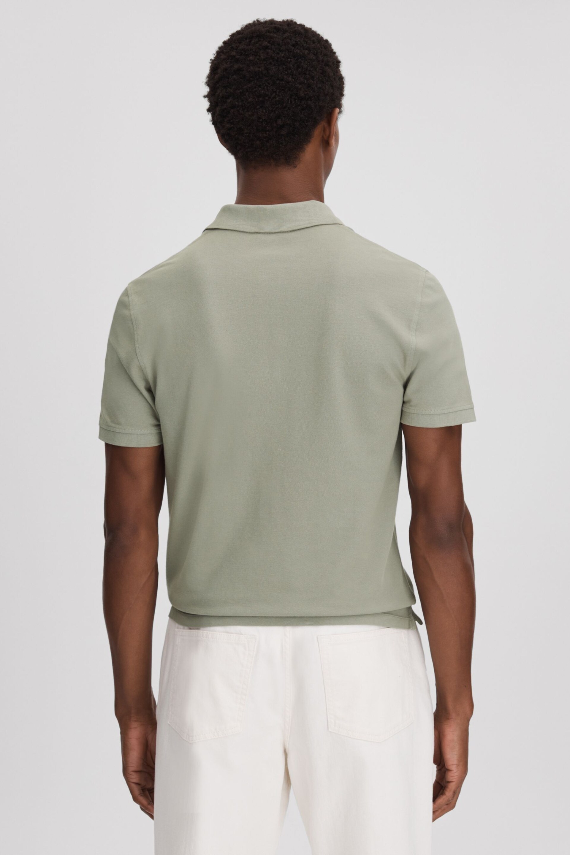 Reiss Dark Sage Puro Garment Dyed Cotton Polo Shirt - Image 5 of 6