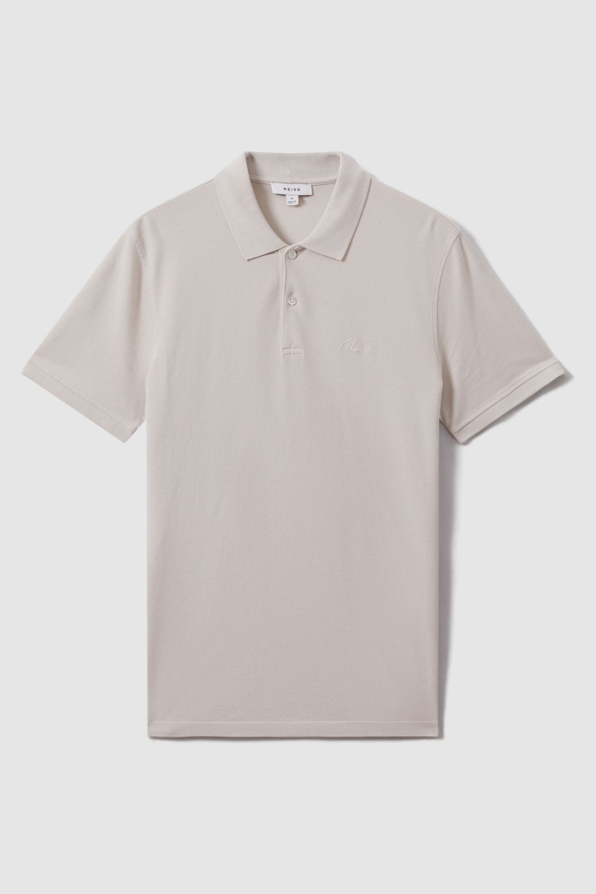 Reiss Ice Grey Peters Slim Fit Garment Dyed Embroidered Polo Shirt - Image 2 of 6