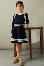 Reiss Navy Fallon 9-13 yrs Sparkle Trim Knitted Skater Dress - Image 1 of 4