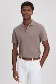 Reiss Dark Taupe Puro Garment Dyed Cotton Polo Shirt - Image 1 of 7