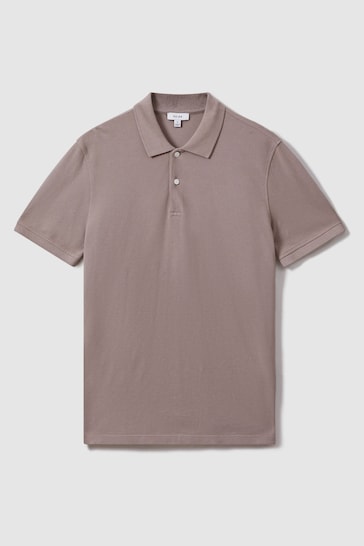 Reiss Dark Taupe Puro Garment Dyed Cotton Polo Shirt